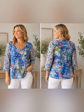 Ali Miles Abstract Print Tunic Top | Size Large | EUC